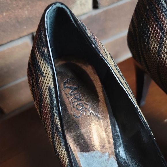 Carlos Carlos Santana ultra platform spike high heels peep toe trial print shoes - Picture 4 of 11